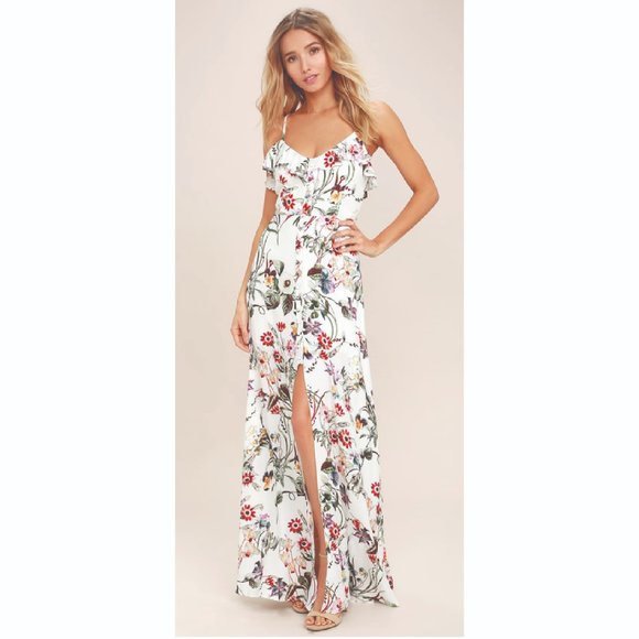 Lulus Dresses & Skirts - Lulu's Bloom On Ivory Floral Print Maxi Dress